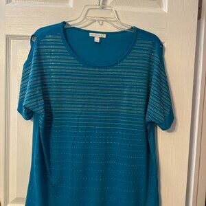 Westport teal colored short sleeved shirt with cold shoulder size XL